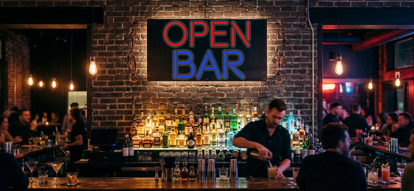 Your neon sign – OPEN BAR