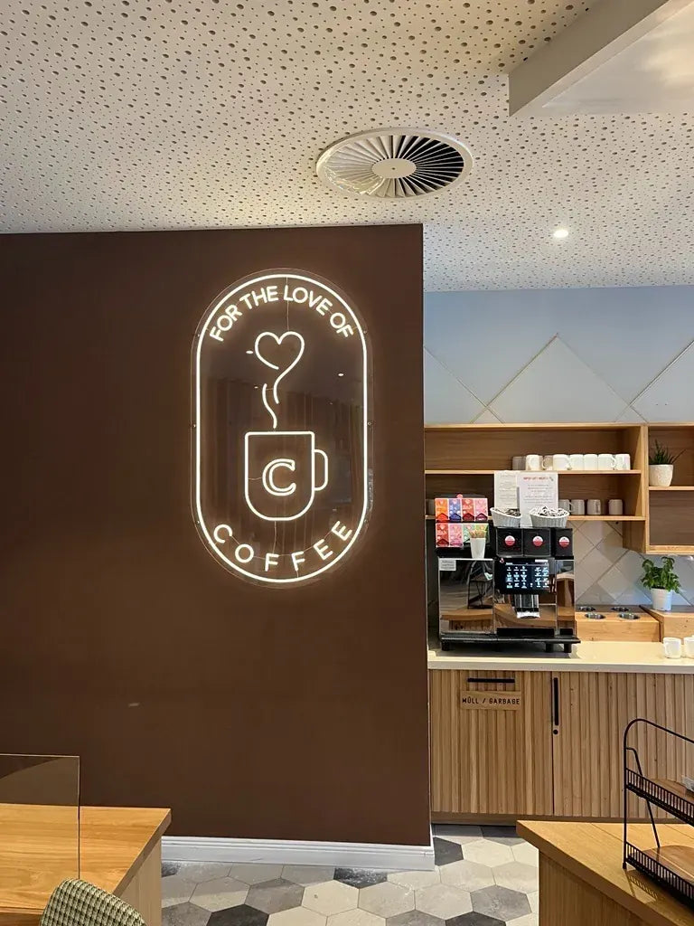 Coffee Love neon sign in a café