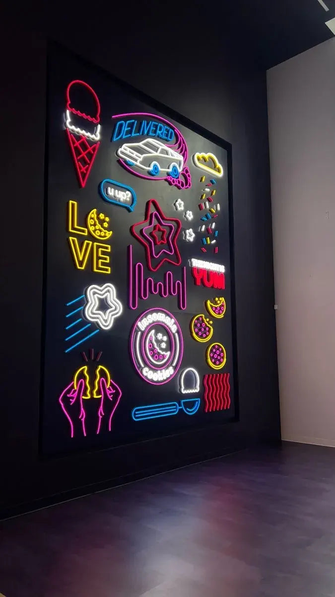 Illuminated signs in the showroom